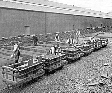 Photograph: Slate loaders at the quarries loading slates for transport to Port Dinorwic [Y Felinheli]