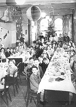 Photograph: All set for the first party in the brightly-decorated dining-room of the Queens Hotel, Blaenau Ffestiniog