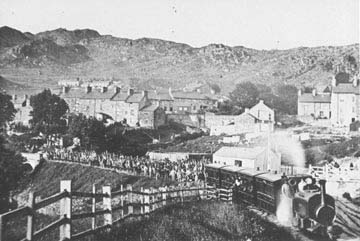 Photograph: Train to Llan at Tan-y-Manod. Most of the passengers were quarrymen travelling to and from Blaenau Ffestiniog.