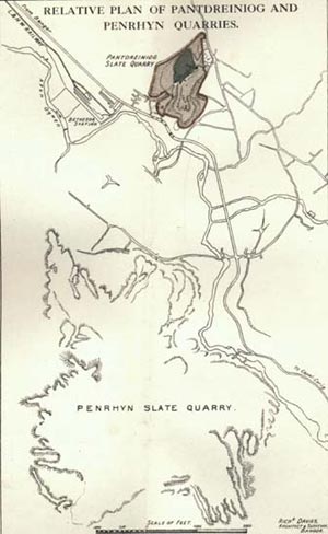 Relative Plan of Pantdreiniog and Penrhyn Quarries.