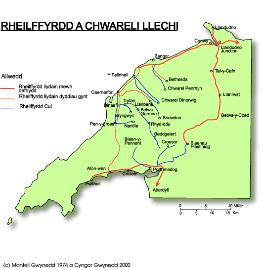 Map o Reilffyrdd a Chwareli yn Arfon