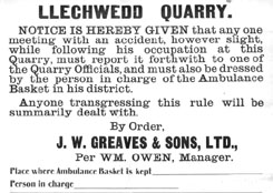 Llechwedd Quarry: Notice giving procedures in the event of an accident.