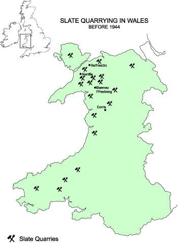 Map: Slate Quarrying in Wales before 1944